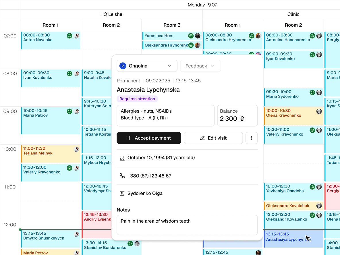 Schedule & Appointments Control